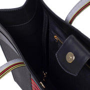 Black Leather & Canvas Tote Bag with Pockets - Fluent Trends