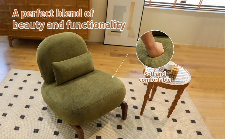 Modern Green Velvet Armless Accent Chair with Solid Wood Legs - Fluent Trends