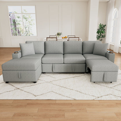 109.1' Sectional Sofa Convertible Pull-out Sofa Bed with Storage Ottoman Streamdale Furniture