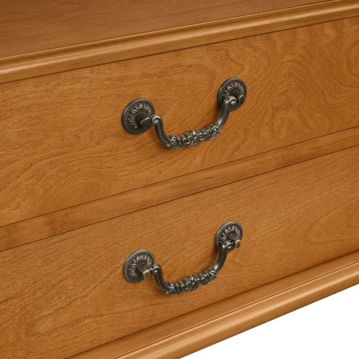 Retro Curved Wood Console Table with 3 Drawers, 43'' Entry Table with Storage Shelf, Sofa Table Behind Couch with Solid Wood Legs for Living Room Hallway, Brown - Fluent Trends