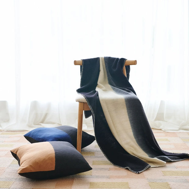 Ink Black White Ombre Textured Throw In Hand Spun Merino And Hand Stitched Hem - Fluent Trends Throw Blankets