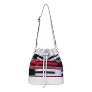 Cream Leather & Fabric Pattern Convertible Bag - Fluent Trends