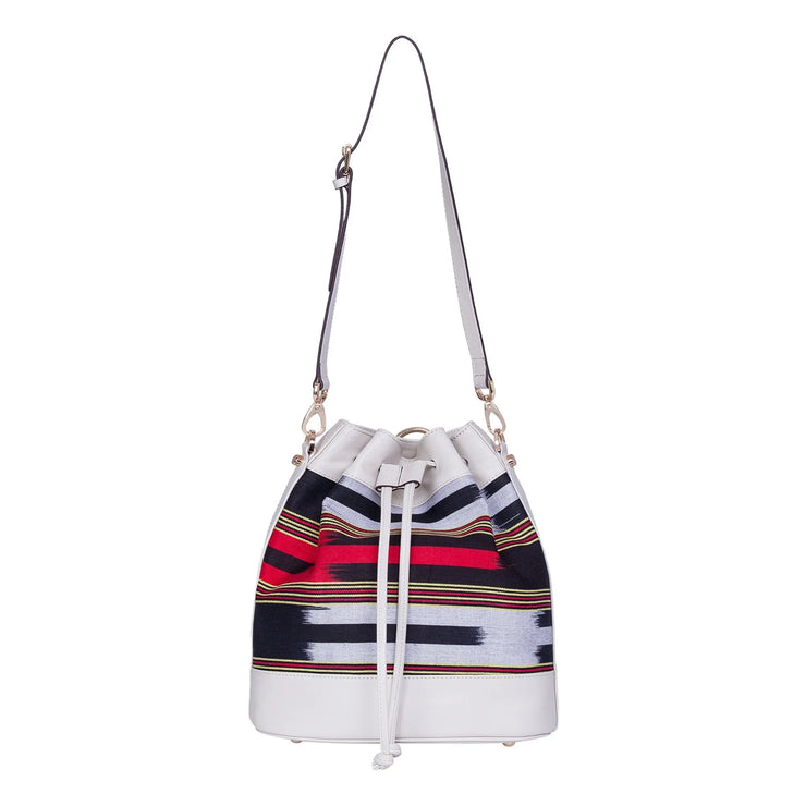 Cream Leather & Fabric Pattern Convertible Bag - Fluent Trends