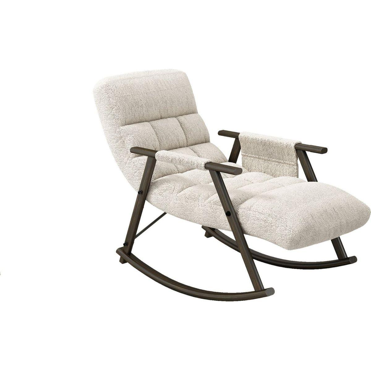 Casual folding rocking chair upholstered, lounge rocking chair adjustable high back and foot rest,side pockets placed in living room bedroom balcony Streamdale Furniture
