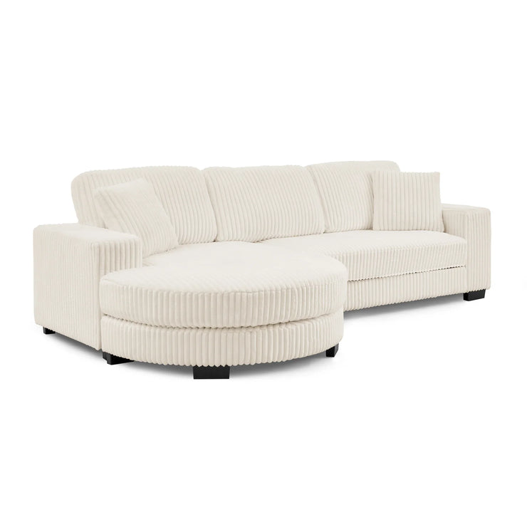Modern Corduroy Tufted Sleeper Sectional Sofa - Modular L-Shape, Beige - Fluent Trends