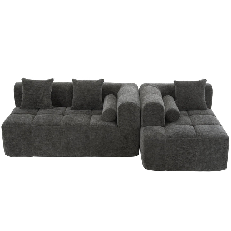 Modern Grey Modular Sectional Sofa with Deep Seating and Side Pockets in Chenille Fabric - Fluent Trends