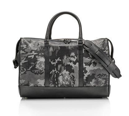 Wanderlust Leather Weekender | Grey Camo