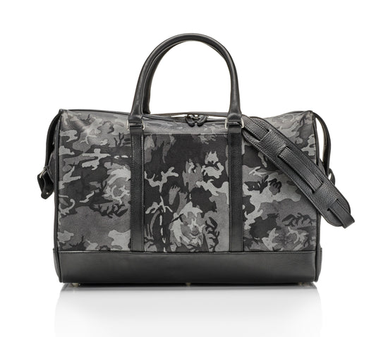 Wanderlust Leather Weekender | Grey Camo
