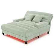 Green Chenille Chaise Lounge Sofa Bed with Adjustable Back & Smart RGB LED Lights - Fluent Trends