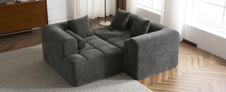 Modern Grey Modular Sectional Sofa with Deep Seating and Side Pockets in Chenille Fabric - Fluent Trends