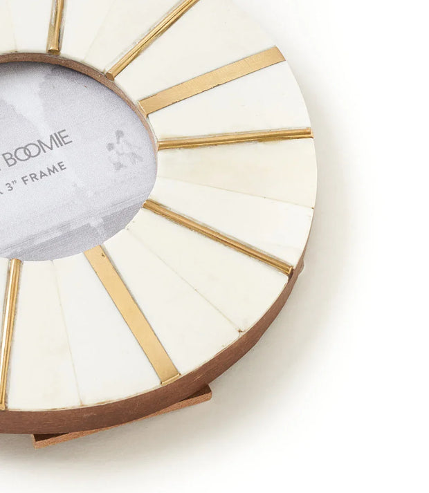 Mukhendu 3x3 Round Picture Frame - Carved Bone, Brass Accents - Fluent Trends