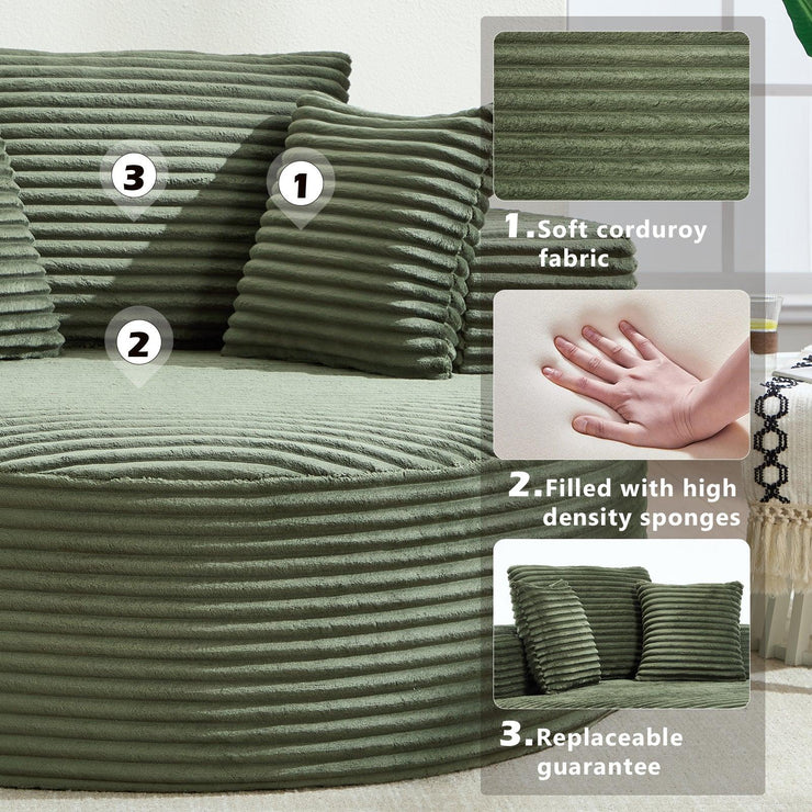 Round Sofa | Couch Bed with Memory Foam and Three Pillows | Green - Fluent Trends
