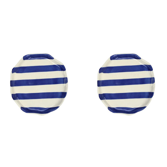 Ceramic Blue stripe plate, 6.3x6.3 Inches (Set of 2 )