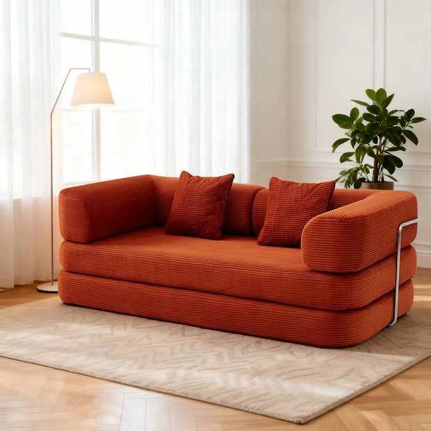 Red Corduroy 5-in-1 Modular Floor Sofa Sleeper Bed, No Assembly - Fluent Trends