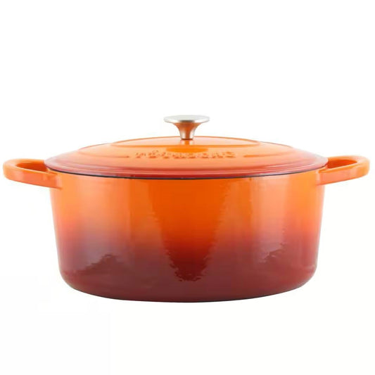 7-Quart Enameled Orange Sunburst Cast Iron Dutch Oven with Lid Melrose Home Design