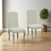 Set of Two Beige And Gray Upholstered Fabric Dining Parsons Chairs - Fluent Trends