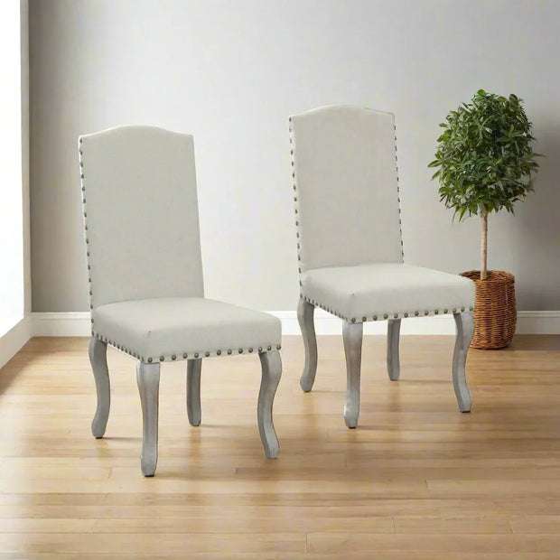 Set of Two Beige And Gray Upholstered Fabric Dining Parsons Chairs - Fluent Trends