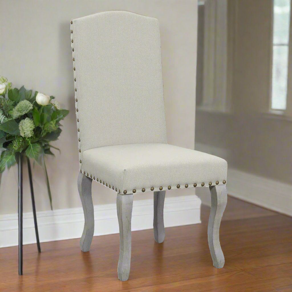 Set of Two Beige And Gray Upholstered Fabric Dining Parsons Chairs