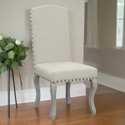 Set of Two Beige And Gray Upholstered Fabric Dining Parsons Chairs - Fluent Trends