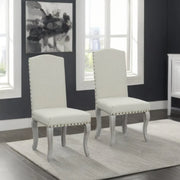 Set of Two Beige And Gray Upholstered Fabric Dining Parsons Chairs - Fluent Trends