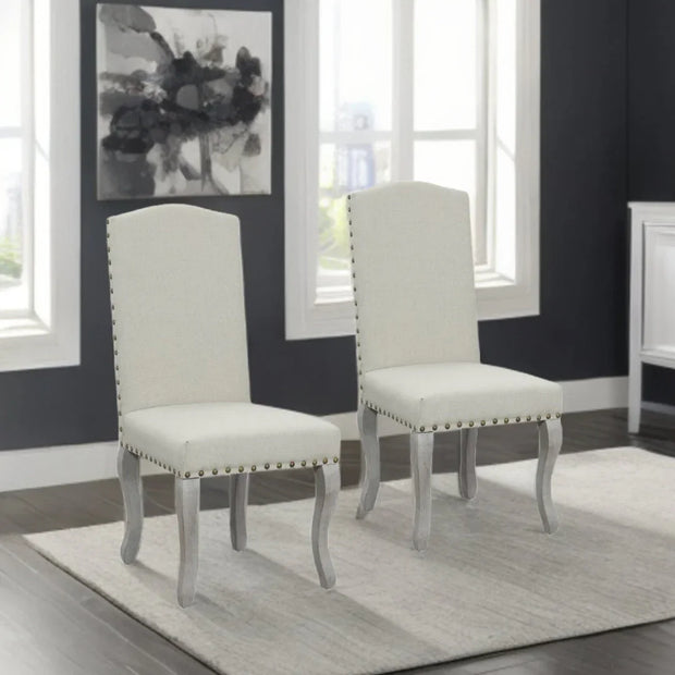 Set of Two Beige And Gray Upholstered Fabric Dining Parsons Chairs - Fluent Trends