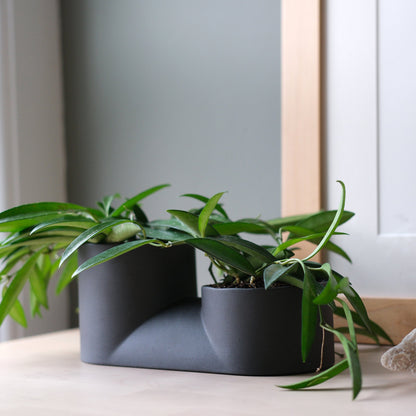 Misewell Handcrafted Ceramic Double Planter - Modern Indoor Two-Plant Pot for Succulents, Made in USA - Fluent Trends