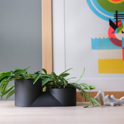 Misewell Handcrafted Ceramic Double Planter - Modern Indoor Two-Plant Pot for Succulents, Made in USA - Fluent Trends