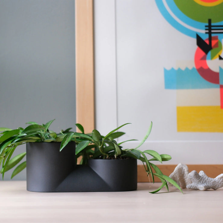 Misewell Handcrafted Ceramic Double Planter - Modern Indoor Two-Plant Pot for Succulents, Made in USA - Fluent Trends