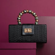 THE SERENA Black Clutch with Shell Inlay Bead Handle - Fluent Trends