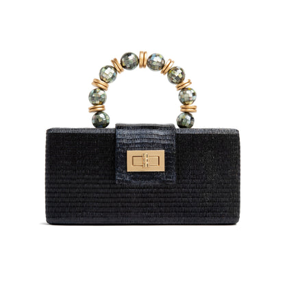 THE SERENA Black Clutch with Shell Inlay Bead Handle Powered by People
