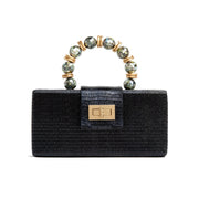 THE SERENA Black Clutch with Shell Inlay Bead Handle - Fluent Trends
