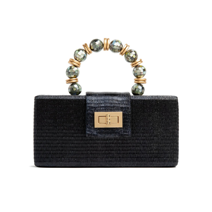 THE SERENA Black Clutch with Shell Inlay Bead Handle - Fluent Trends