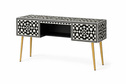 Black Bone Inlay Console Desk with Gold Legs