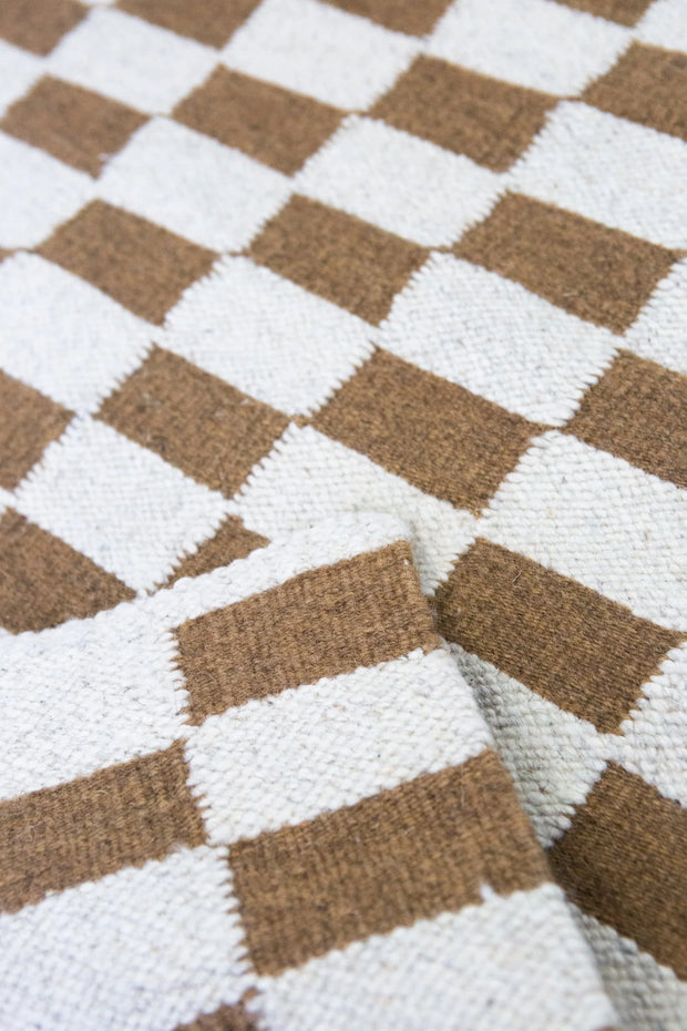 Zapotec Checkered Rug in Umber & Ivory - Fluent Trends