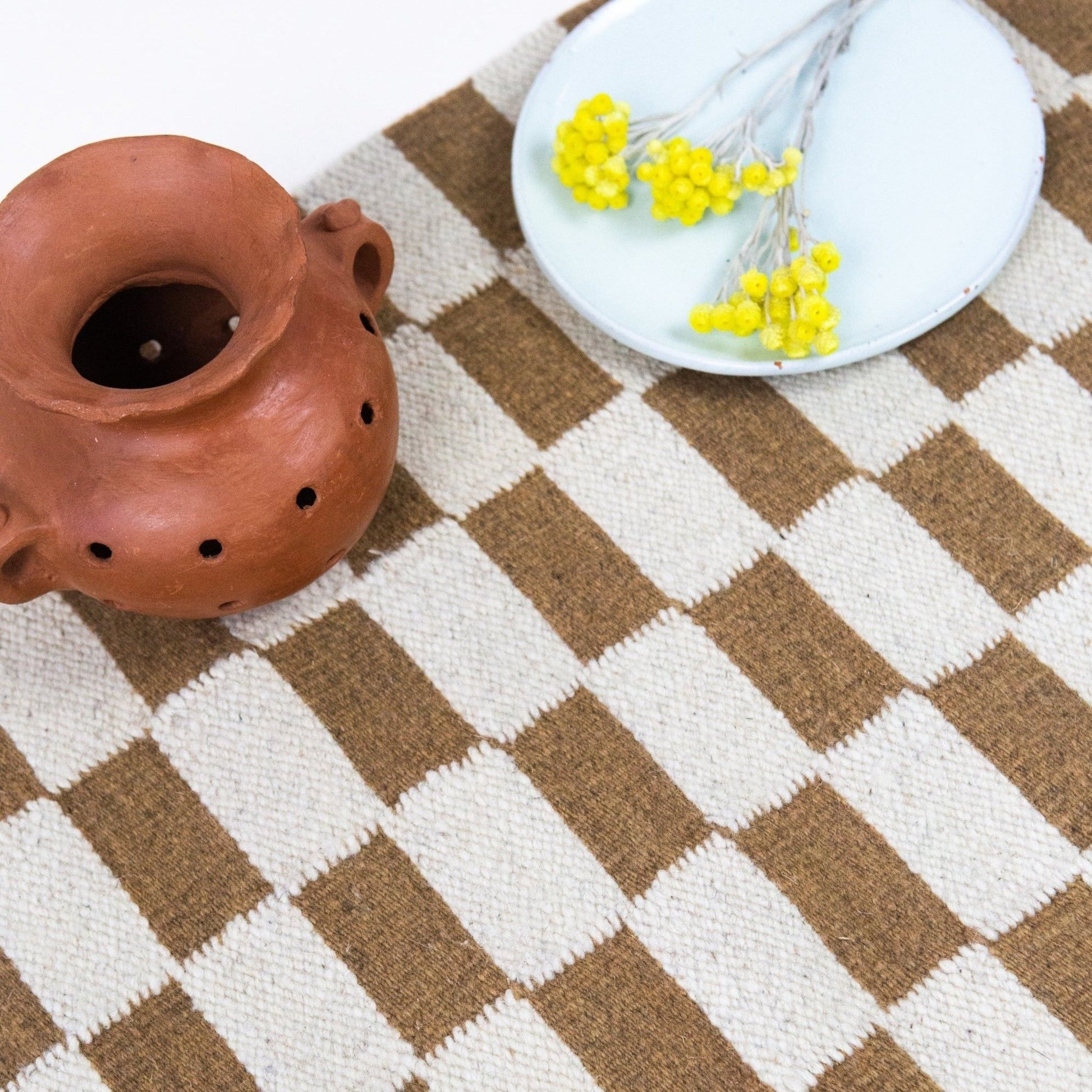 Zapotec Checkered Rug in Umber & Ivory Archive New York
