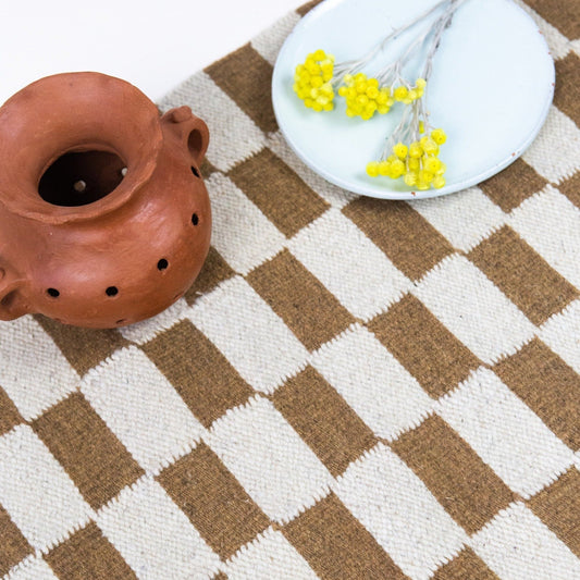 Zapotec Checkered Rug in Umber & Ivory Archive New York