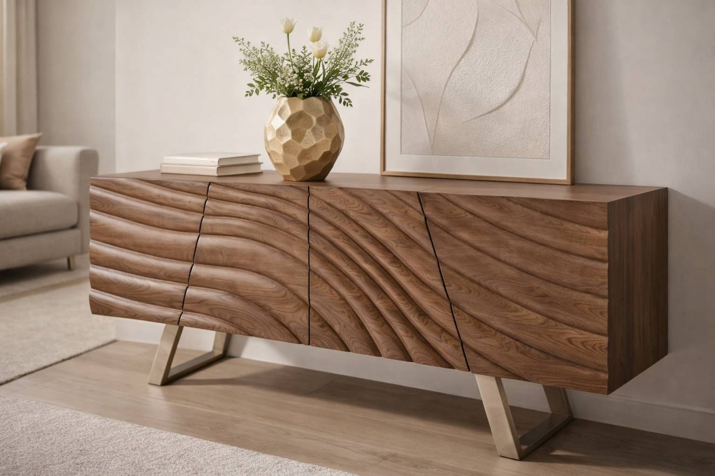71" 3D Textured Buffet Cabinet – Natural Brown