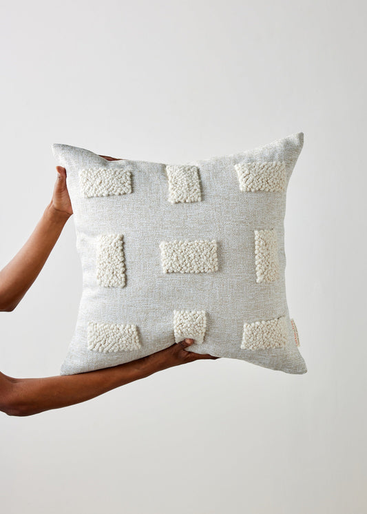 Blocks Organic Natural White Cotton Throw Pillow Kanju Interiors