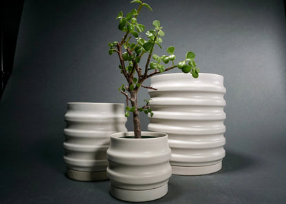 Primera Ceramic Planter - Modern Ridged Plant Pot with Drainage