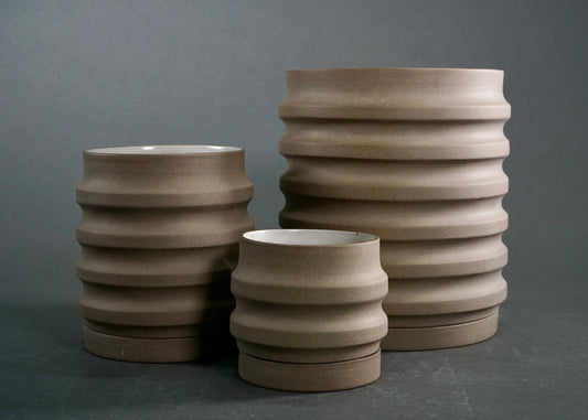 Primera Ceramic Planter - Modern Ridged Plant Pot with Drainage