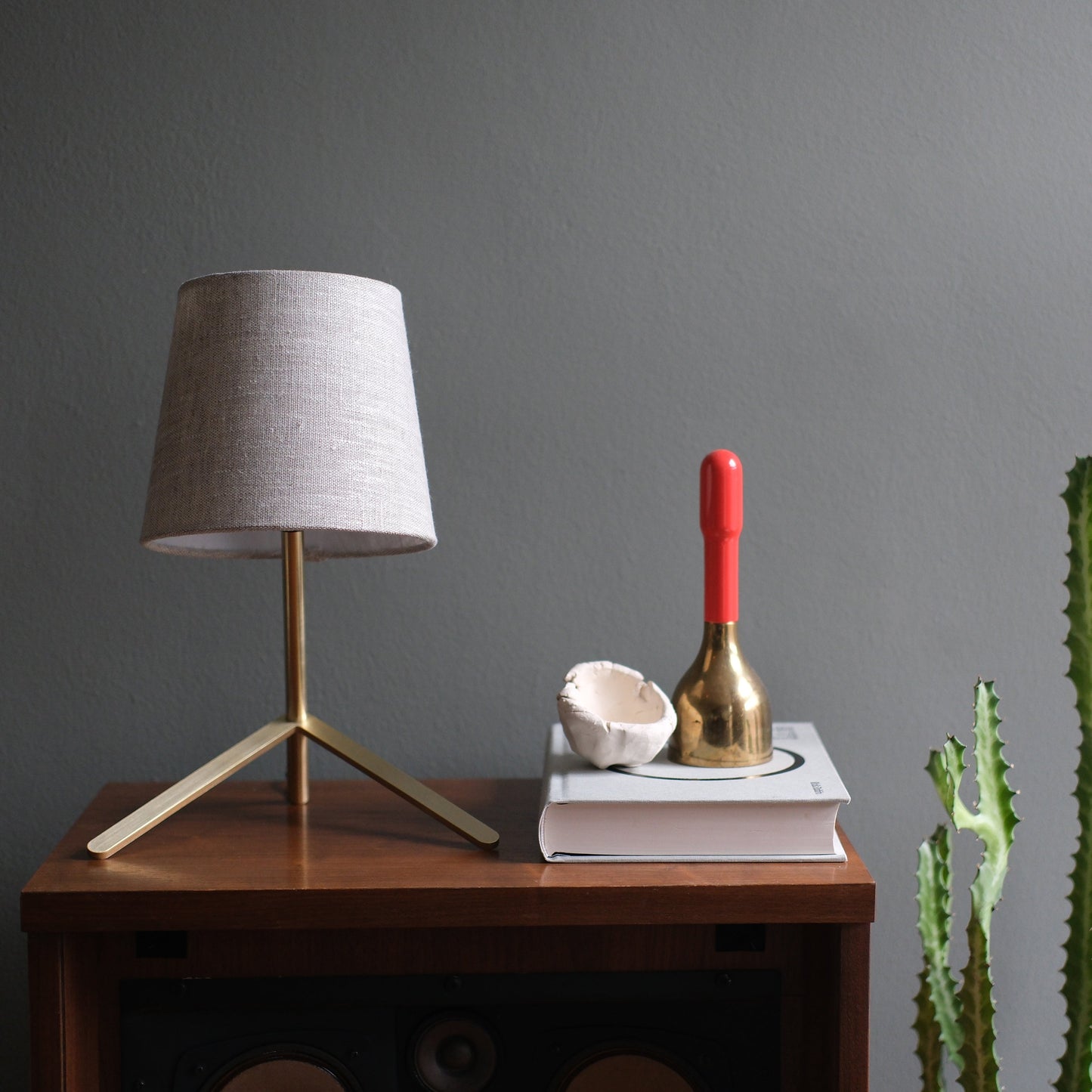 Tokyo I Table Lamp: Solid Brass or Recycled Steel with Unbleached Cotton Shade