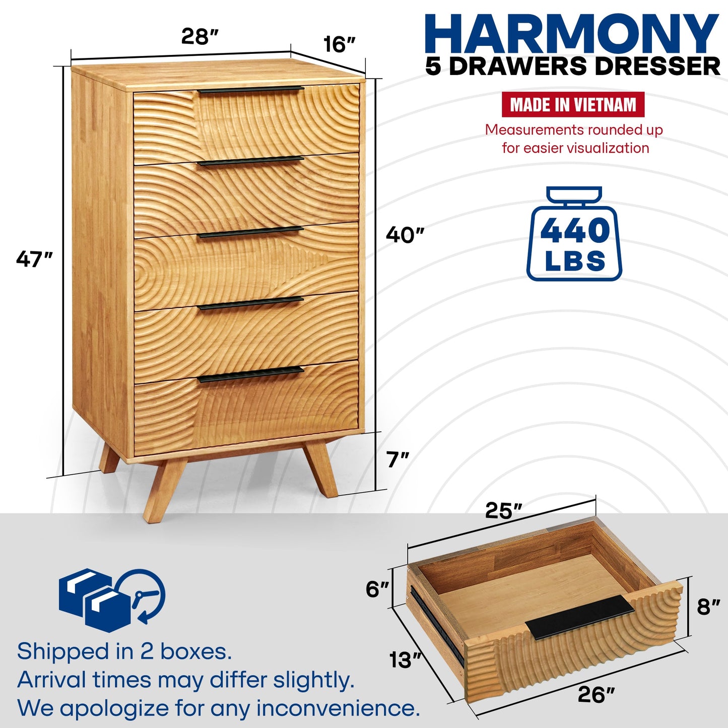 Acacia Harmony Dresser with 5 Drawers