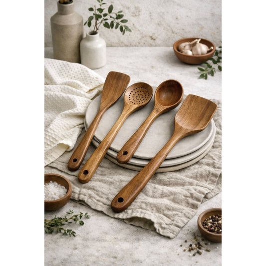 Teak Wooden Utensils, Set of 4