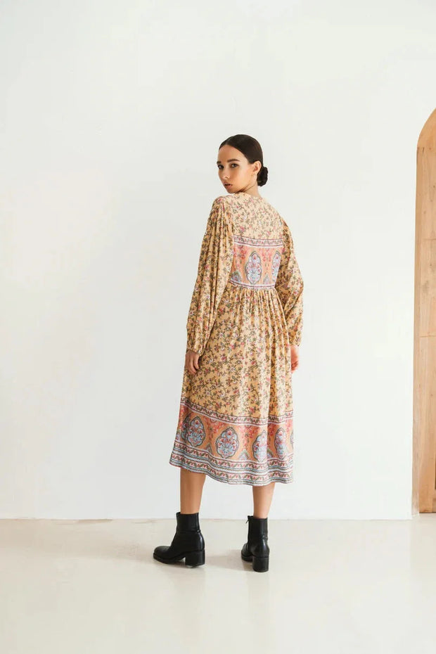 Gianna Midi dress in Yellow - Fluent Trends