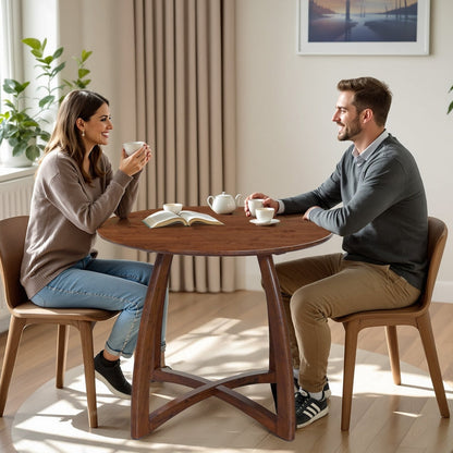 Round Dining Table for 4 - 36 Inch Solid Wood Mid-Century Modern