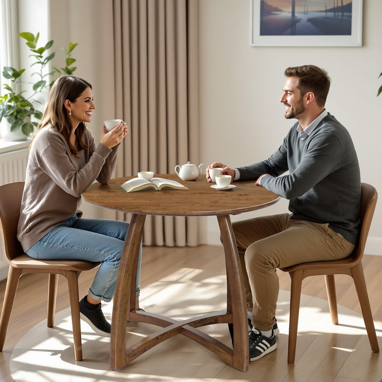 Round Dining Table for 4 - 36 Inch Solid Wood Mid-Century Modern