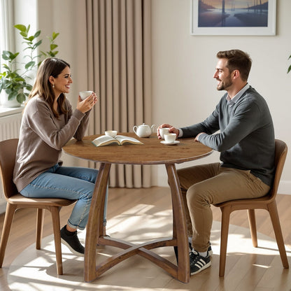 Round Dining Table for 4 - 36 Inch Solid Wood Mid-Century Modern
