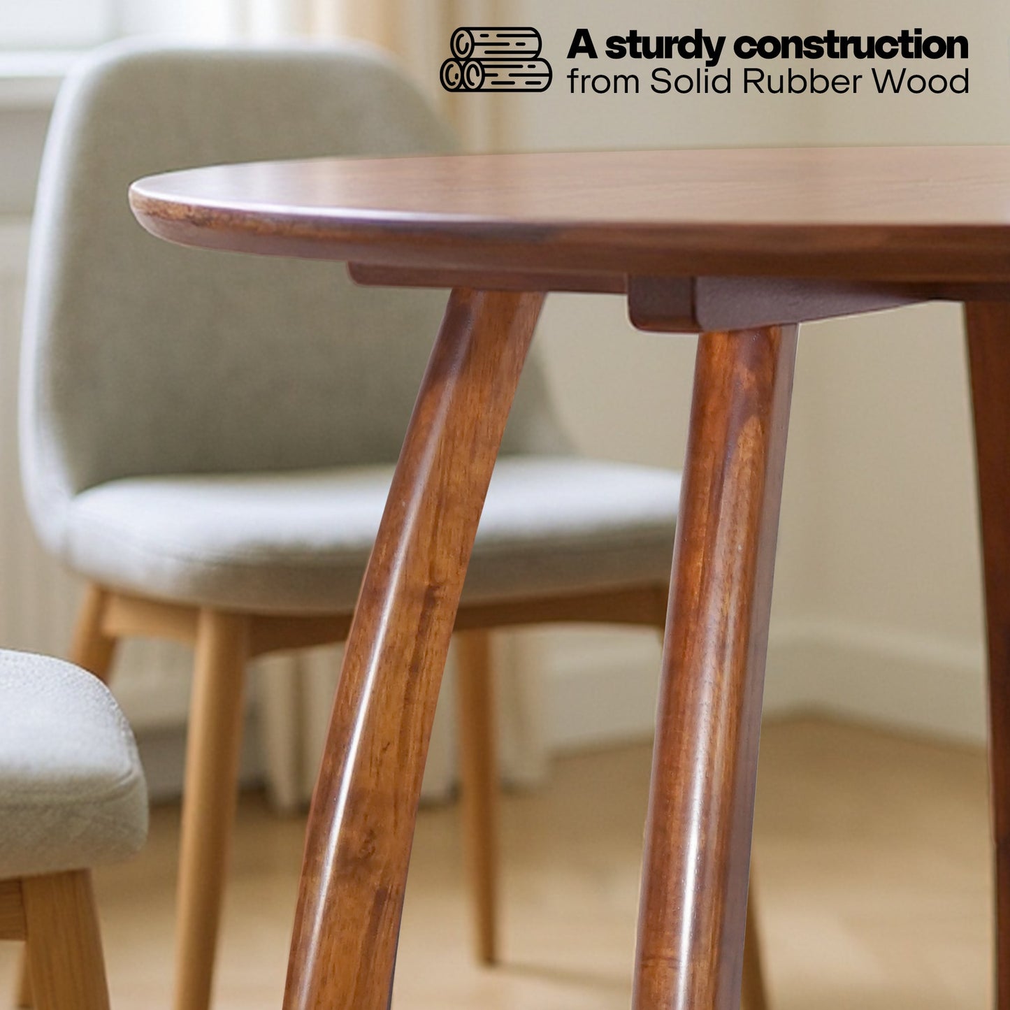 Round Dining Table for 4 - 36 Inch Solid Wood Mid-Century Modern