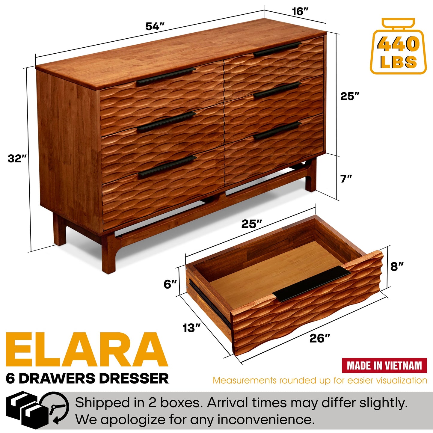 Acacia Elara Dresser with 6 Drawers