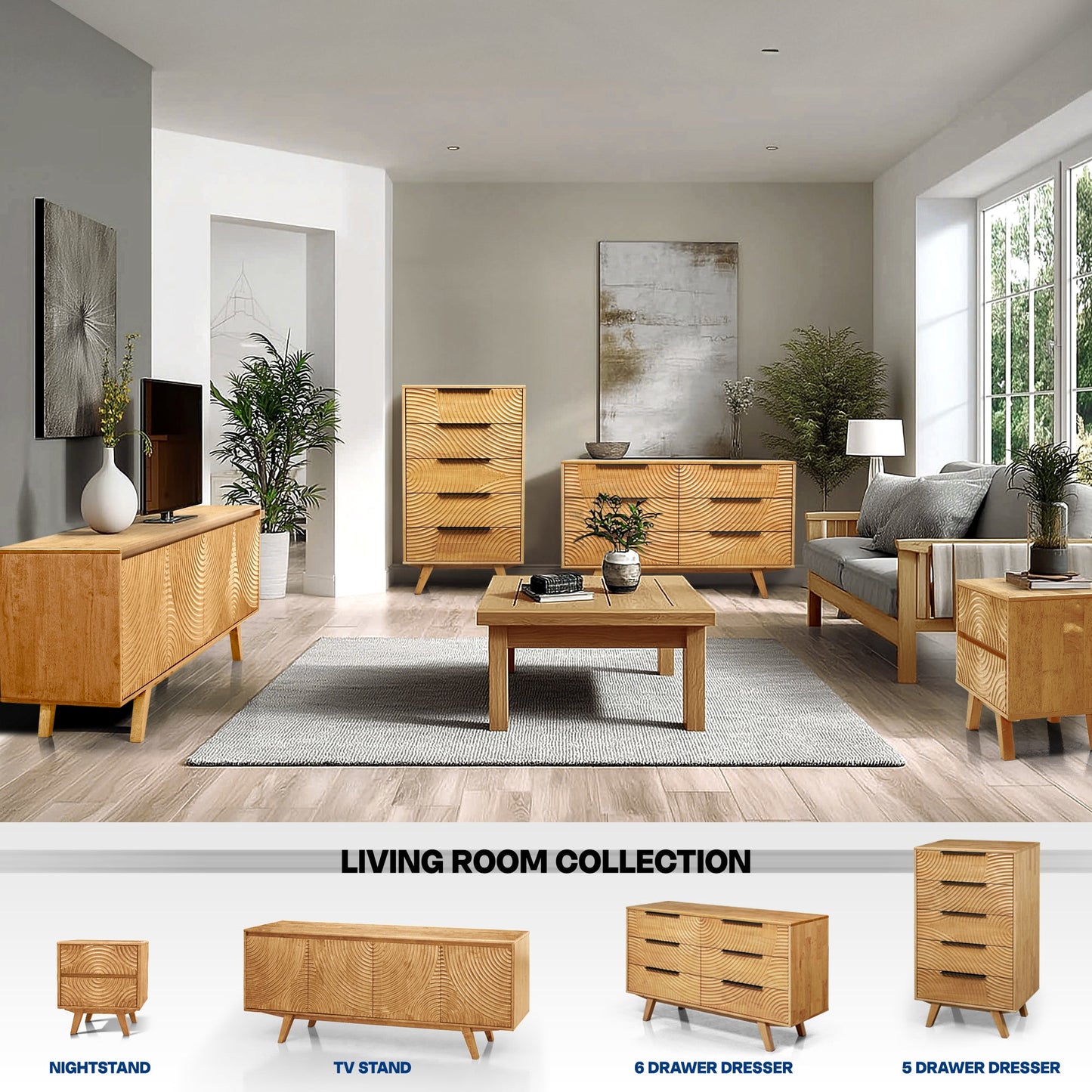 Acacia Harmony Dresser with 5 Drawers